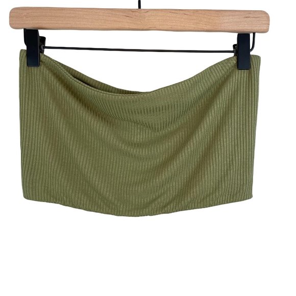 Topshop olive green ribbed lined cropped strapless bandeau tube top 6 or small - Picture 12 of 12